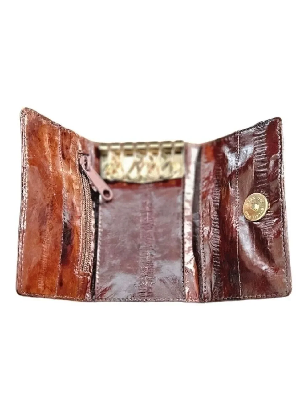Genuine EEL Skin Leather Key Case Chain Brown Tri-Fold  Coin Pocket Wall…